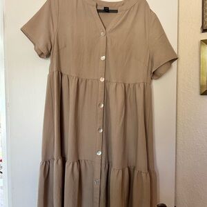 Chic Button-Down Midi Dress in Tan